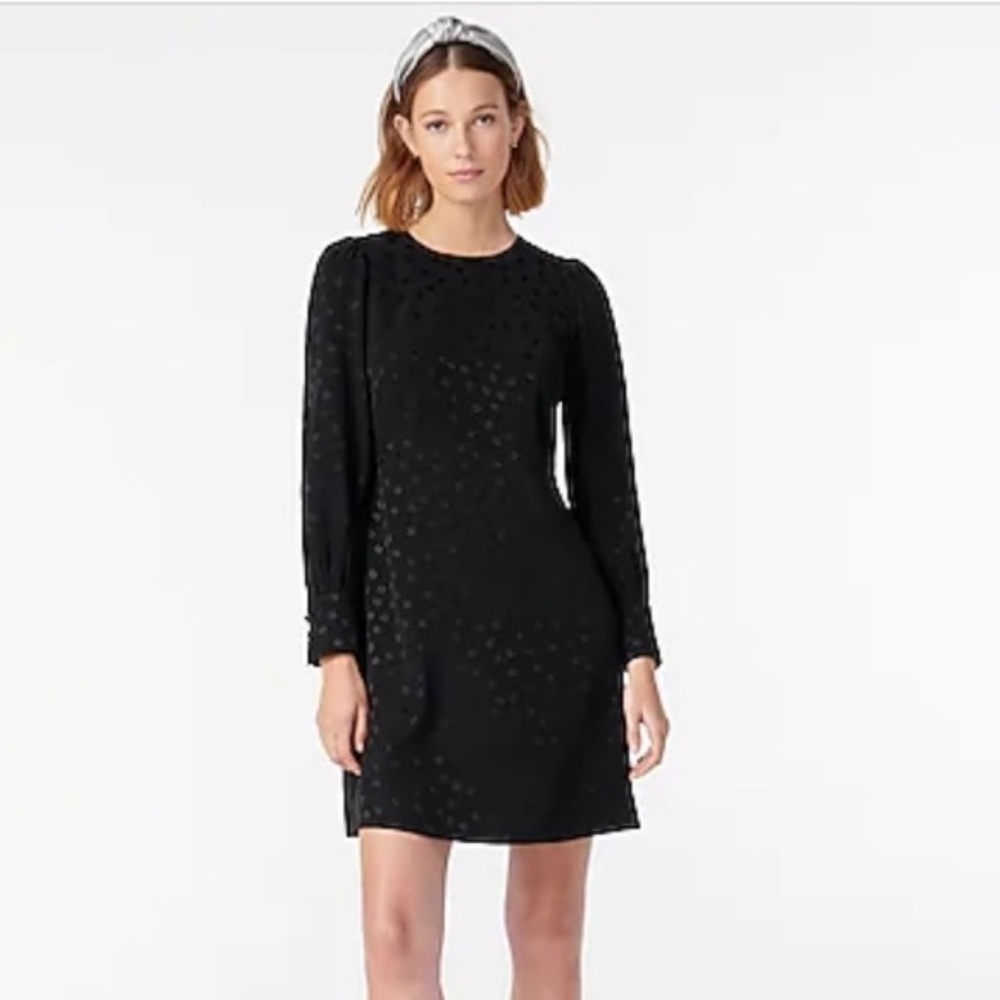 J. Crew Black Midi Long-Sleeve Textured Shift Dress
